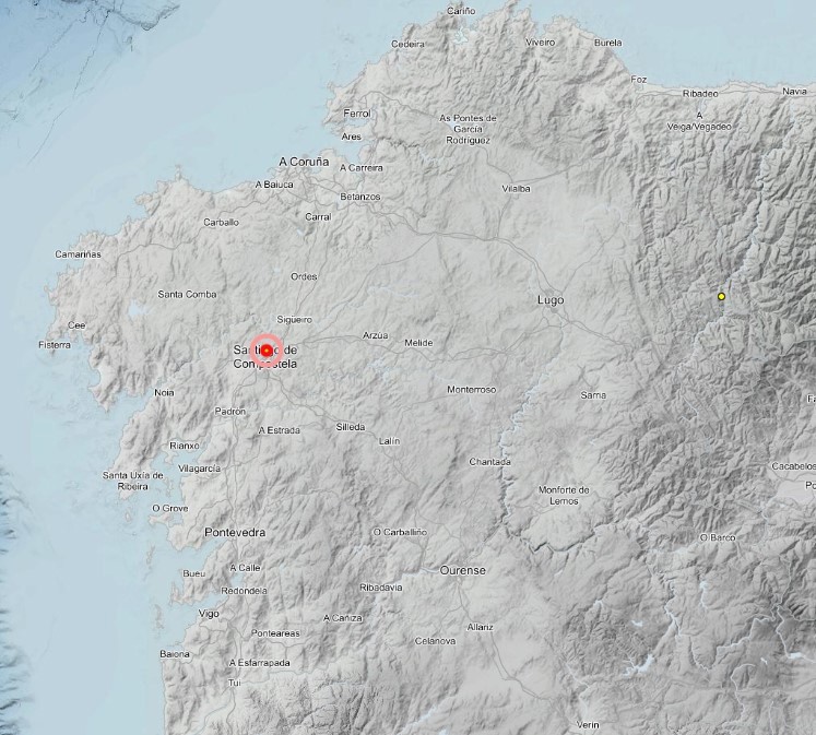 Un leve terremoto de magnitude 1,7 rexístrase en Santiago de Compostela na madrugada deste luns